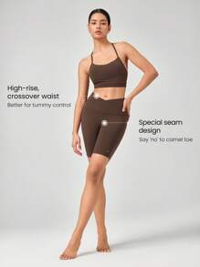 GLOWMODE 8" FeatherFit™ Crossover Biker Shorts Cycling Running Gym Workout - Cinnamoninspiration - View 3