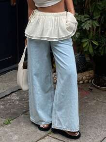 DAZY Solid Color Ruffled Hem Casual Summer Tie-Up Women Skirt - White - View 5