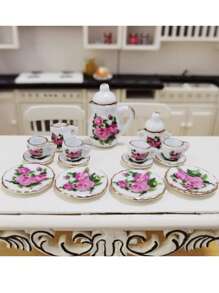 15 件套复古微型白瓷茶具壶杯盘餐具房屋样板房用品家具装饰必需品礼品