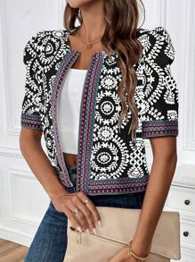 SHEIN Clasi Casual Vacation Graphic Print Patchwork Bishop Sleeve Jacket - Multicolor - View 4
