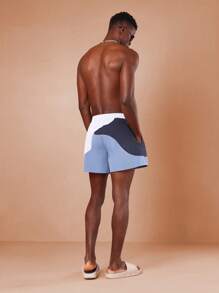 SUMWON Shorts de playa premium con diseño de bloques de color, pantalonetas de baño de verano con cordón, shorts deportivos resistentes al agua para la piscina, playa, vacaciones y deportes