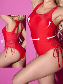 SHEIN Swim Costume da bagno intero con controllo pancia, in rosso, modellante per la vita, costumi da bagno snellenti da donna, nuovo per la primavera/estate, adatto per la spiaggia e le vacanze - Rosso - Visualizzare 9
