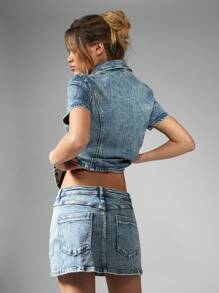 MISSGUIDED Modischer Stretch-Denim-Minirock, Sommer, klassischer A-Linie-Schnitt, Used-Optik, lässig, vielseitig, Streetstyle, Festival - Helle Waschung - Übersicht 2