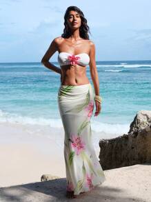 Opulessa Beach Sexy Elegant Wedding Guest Graduation Knitted Print Cropped Fitted Bandeau Top & Low-Waist Bodycon Skirt 2 Pieces Set For Women,Sexy Elegant Party,Graduation,Prom,Luxury Evening,Autumn Winter Clothes For Women,  National Day,  New Year Clothes,  Going Out Outfit,