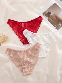 Set de 3 bragas de mujer con diseño minimalista y romántico de encaje