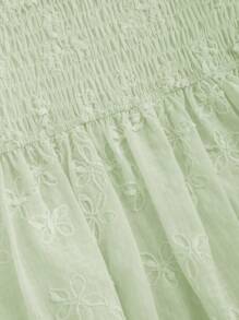 Sweetra Feminine Sweet Floral Embroidery Pleated A-Line Short Sleeve Women's Blouse, Spring/Summer