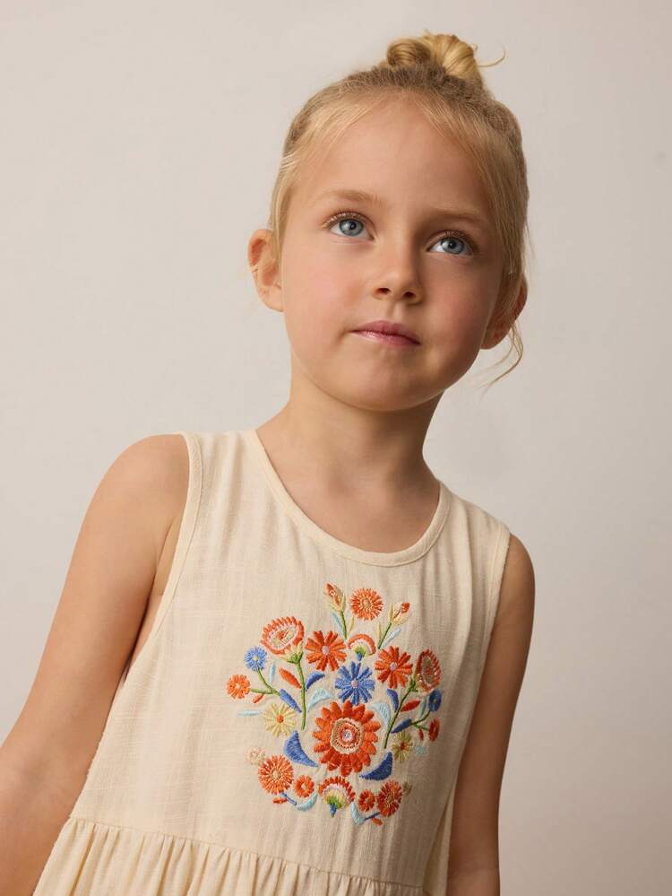 Loose Casual Floral Print Ruffle Hem Young Girl Dress