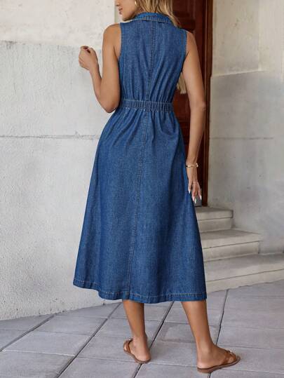 EMERY ROSE Mature Denim Women Casual Sleeveless Denim Midi Dress, Blue Easter Dress Women Summer Outfits For Womengraduation Dress Wedding Guest Dress Women Bohemia Easter Outfit Women Graduation Dresses For Women Women Summer Clothes Vacation Business Casual Woman Boho Vacation Outfits Woman Concert Outfit Women Boho Women's Clothing Festival Outfits Country Concert Outfit Teacher Outfits For Women Modest Dresses For Women Jumpsuit For Women Spring Outfits For Women