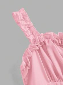 SHEIN Tween Girl Chest Pleated Multi-Layered Asymmetrical Ruffled Suspender Waist Elegant Dress, Fairy Dress, Spring Outing - Baby Pink - View 5