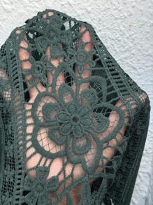 SHEIN LUNE Duża, plisowana, koronkowa, swobodna koszulka z okrągłym dekoltem