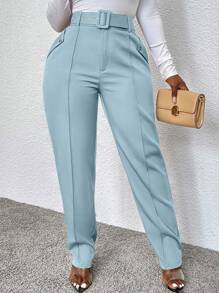 Zolique Women Autumn Waist Belt Design Casual Slim Pants Fall Cloth For Women - Baby Blue - View 6