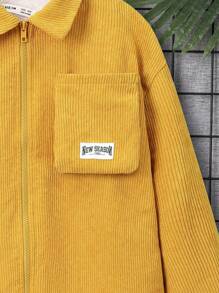 SHEIN Tween Boy Letter Patched Detail Thermal Lined Corduroy Coat - Yellow - View 6