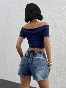 SHEIN Sommer lässige gewaschene Criss-Cross Bindeband Jeans Shorts