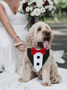 1pc Soft & Handsome Bow Tie Wedding Black Suit Pet Drool Bib Collar - Red - View 11