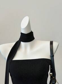 SHEIN EZwear Summer Tops  Black Knit Women's Tube Top, Casual & Fitted