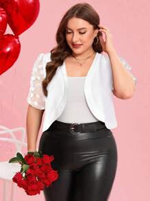 SHEIN Clasi Áo khoác nhẹ chấm bi lưới vá thanh lịch cỡ lớn - trắng - Xem 4