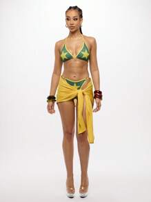 SUMWON WOMEN Beach Mesh Wrap Sarong Coverup Mini Skirt Side-Tie Pool Party Resort Wear Summer Vacation Beachwear Festival Fashion Hawaiian Style Tropical Swimsuit Cover Up - Yellow - View 3