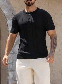 DAZY Men's Plain Knit Cardigan, Summer - Black - View 3