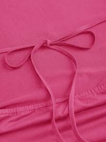 Sweetra Black Plunging Neck Backless Tie Up Sleeveless Sexy Bodycon Mini Dress - Hot Pink - View 5