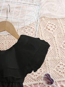 Baby Girly Cute Black Ruffled Strap Jumpsuit, Summer - Black - View 6