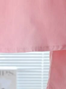 Genkimix Kids 2 件套少女蝴蝶结装饰泡泡袖短袖上衣和裤子套装 - 粉色 - 查看 6