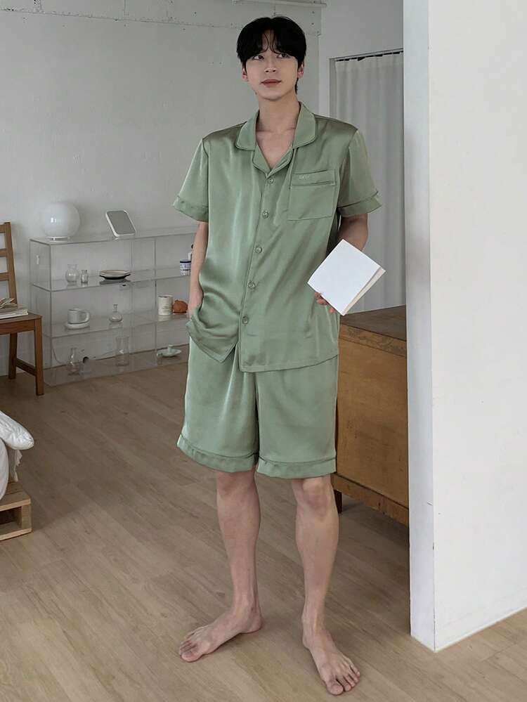 Men's Summer Letter Print Green Pajama Set