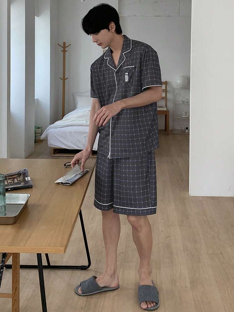 Summer Men's Casual Shirt With Label Matched Loungewear Set Pajama