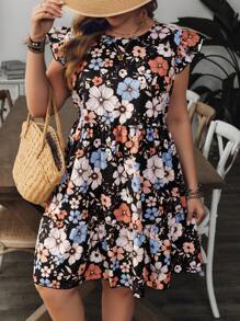 SHEIN VCAY 大码女式花卉印花圆领短袖休闲直筒连衣裙 - 彩色 - 查看 4