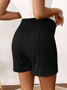 SHEIN Maternity Leisure Solid Color Drawstring Waist Shorts - Black - View 2