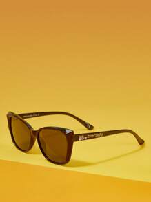 TOM & JERRY X SHEIN Letter & Cartoon Cat Print Geometric Frame Fashionable Fashion Glasses - Black - View 5