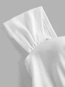 SHEIN MOD Plus Size Women's Solid Color Off Shoulder Ruched Simple Casual Velvet Skinny Jumpsuit, Women Jumpsuit,Princess Women Costume,New Year,Valentine - White - View 3