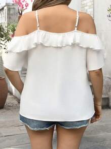 SHEIN Clasi Blusa sin mangas con hombros descubiertos y escote de corazón para mujer talla grande, de mangas cortas, con tirantes ajustables, elegante y adecuada para el uso diario - Blanco - Ver 2