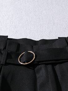 GlowEve Women's Elegant Solid Color Lace Patchwork Shorts, Summer - Black - View 4