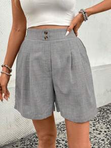SHEIN Clasi 女士纯色休闲短裤，简约时尚，适合夏季 - 淺灰色 - 查看 5