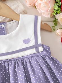 Girls' Fashionable Summer Polka Dot Heart Embroidery Dress - Purple - View 7