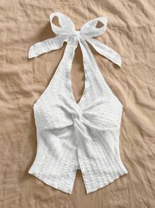 Soleia 复活节女式音乐会女式时尚性感露背系带不对称下摆露背背心，狂欢上衣 - 白色 - 查看 4