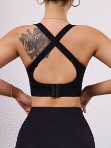 Easithlete Easithlete Sujetador deportivo sin costuras de espalda cruzada de unicolor - Negro - Ver 3