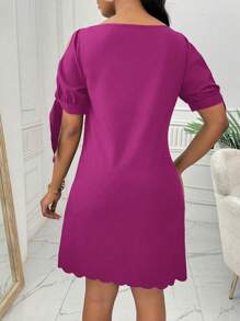 SHEIN Clasi Women's Solid Color Open Shoulder Elegant Beaded Midi Dress - Red Violet - View 2
