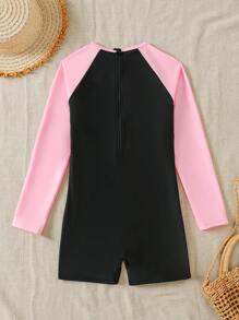 Tween Girls' Long Sleeve One Piece Rash Guard Swimsuit - Black - View 2