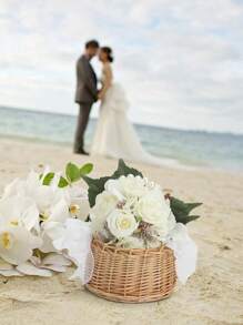 1 件手工制作的天然柳条花童篮，配人造花，非常适合婚礼或节日装饰 - 彩色 - 查看 7