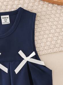 Elladie kids Girlhood Core 女孩纯色褶饰蝴蝶结点缀休闲日常服装，粉色 - 寶藍色 - 查看 6