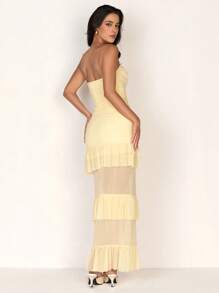 Glamine Elegante vestito estivo da donna con pannello in rete, balze e spacco laterale