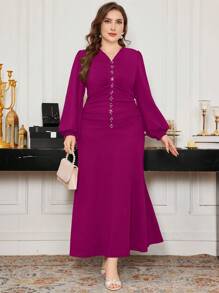 Modelyn Vestido de punto de sirena largo con cuentas en talla grande, elegante y entallado