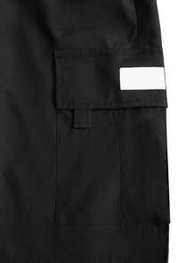 Manfinity Homme Men's Drawstring Waist Cargo Pocket Casual Shorts - Black - View 3