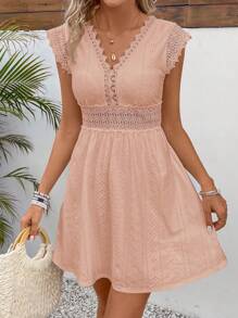 SHEIN Frenchy Vestido de mujer de unicolor sin mangas de escote en V, de moda para el verano - Rosa - Ver 5