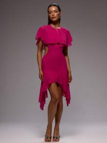 MUSERA Ruffle Cut Out Sides Dress Spring Summer Vacation Elegant Wedding Guest Graduation Formal - Hot Pink - View 5