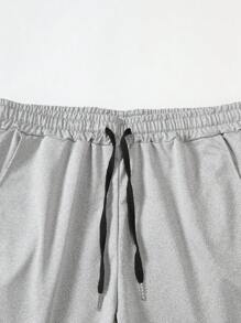 Manfinity Homme 字母印花抽绳腰部休闲短裤，带口袋，夏季