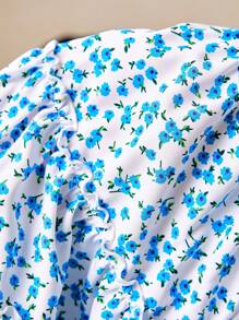 SHEIN Young Girls' Elegant Blue Ditsy Floral Chiffon Dress, Spring/Summer - Blue - View 7