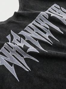 EASEVO Plus Size Men Street Fashion Loose Knit Patch Embroidered Black T-Shirt - Black - View 7