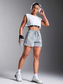 Powerista Casual Basic Contrast Trim Jogger Shorts - Grey - View 2